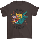 T-Rex Cooler than Sleighs Funny Christmas Mens T-Shirt Cotton Gildan Dark Chocolate