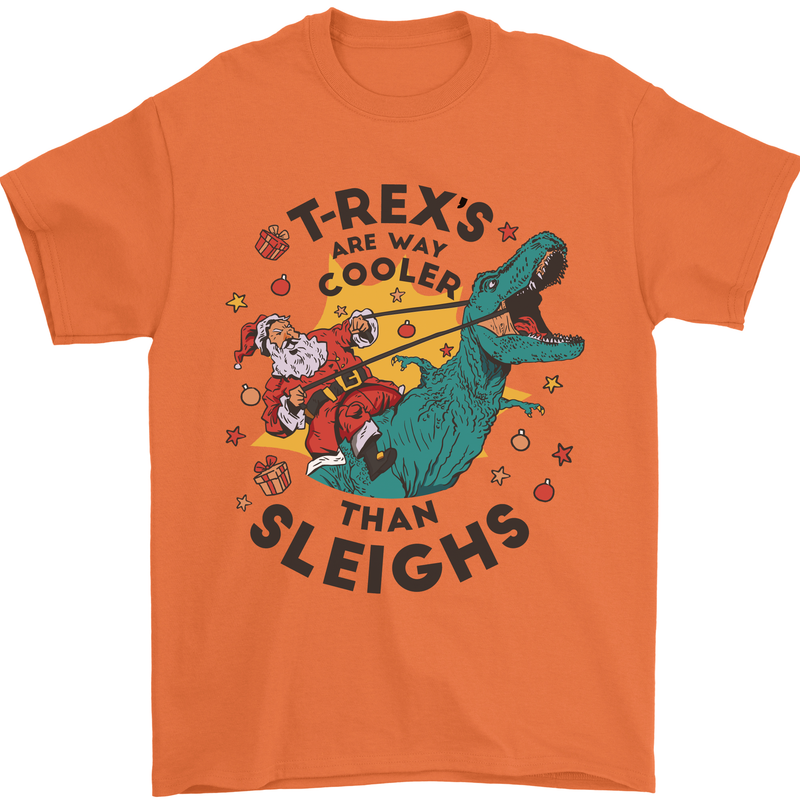 T-Rex Cooler than Sleighs Funny Christmas Mens T-Shirt Cotton Gildan Orange