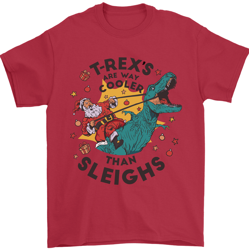 T-Rex Cooler than Sleighs Funny Christmas Mens T-Shirt Cotton Gildan Red