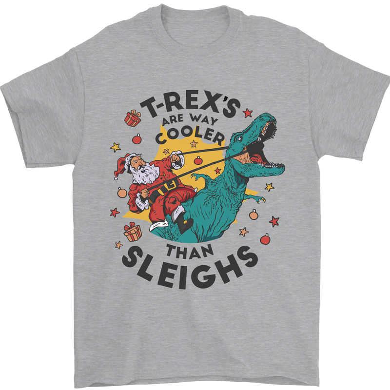 T-Rex Cooler than Sleighs Funny Christmas Mens T-Shirt Cotton Gildan Sports Grey