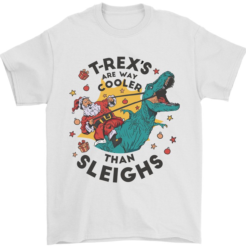 T-Rex Cooler than Sleighs Funny Christmas Mens T-Shirt Cotton Gildan White