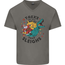 T-Rex Cooler than Sleighs Funny Christmas Mens V-Neck Cotton T-Shirt Charcoal