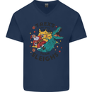 T-Rex Cooler than Sleighs Funny Christmas Mens V-Neck Cotton T-Shirt Navy Blue