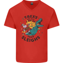 T-Rex Cooler than Sleighs Funny Christmas Mens V-Neck Cotton T-Shirt Red