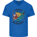 T-Rex Cooler than Sleighs Funny Christmas Mens V-Neck Cotton T-Shirt Royal Blue