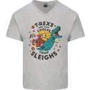 T-Rex Cooler than Sleighs Funny Christmas Mens V-Neck Cotton T-Shirt Sports Grey