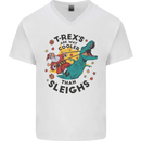 T-Rex Cooler than Sleighs Funny Christmas Mens V-Neck Cotton T-Shirt White