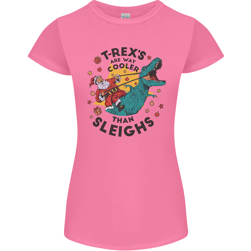T-Rex Cooler than Sleighs Funny Christmas Womens Petite Cut T-Shirt Azalea
