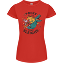 T-Rex Cooler than Sleighs Funny Christmas Womens Petite Cut T-Shirt Red
