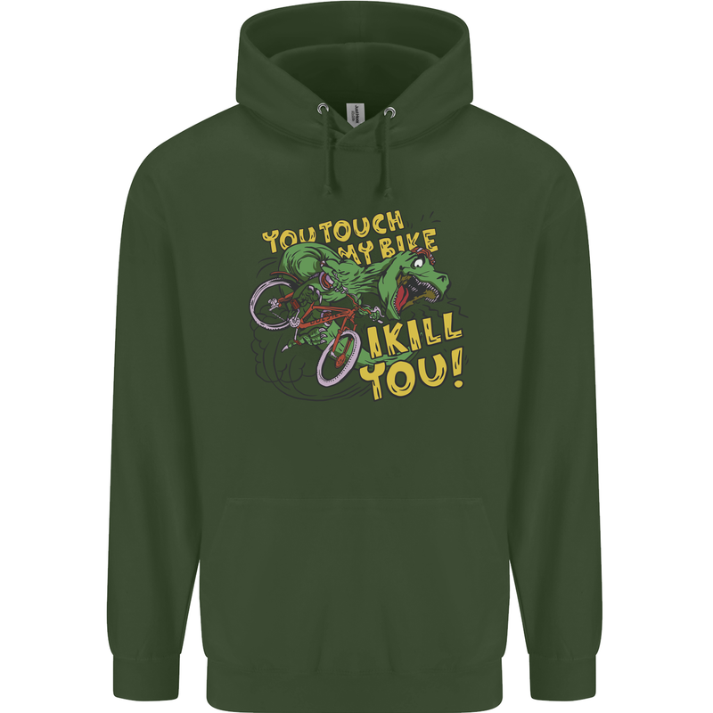 T-Rex Dinosaur Funny Cycling Cyclist Childrens Kids Hoodie Forest Green