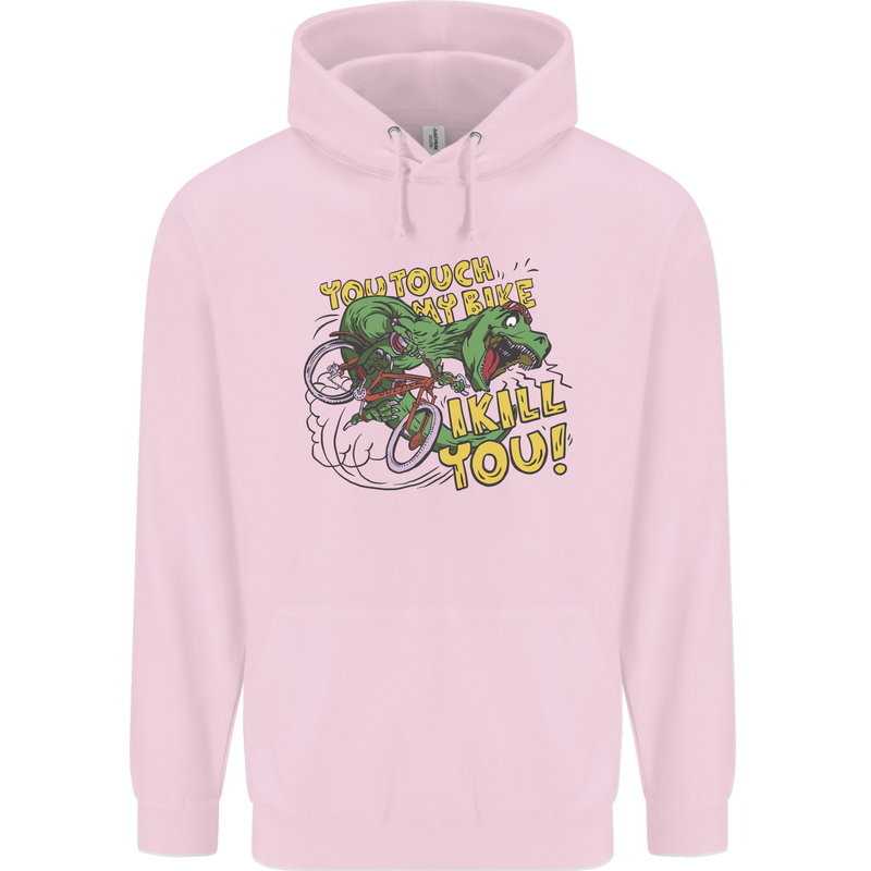T-Rex Dinosaur Funny Cycling Cyclist Childrens Kids Hoodie Light Pink