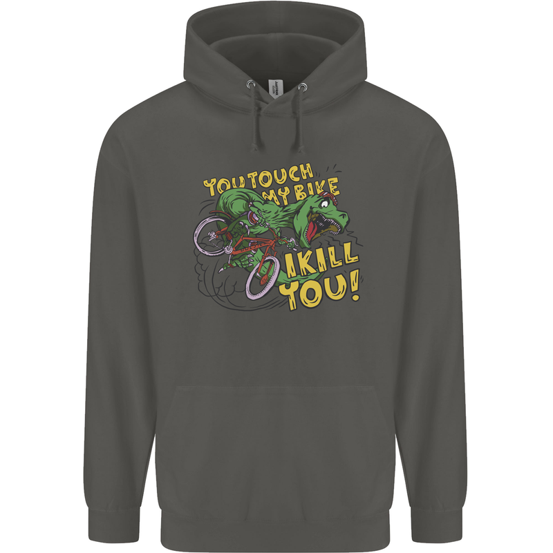 T-Rex Dinosaur Funny Cycling Cyclist Childrens Kids Hoodie Storm Grey
