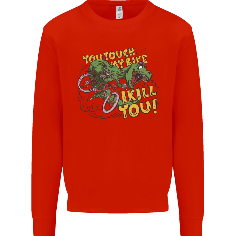 T-Rex Dinosaur Funny Cycling Cyclist Kids Sweatshirt Jumper Bright Red