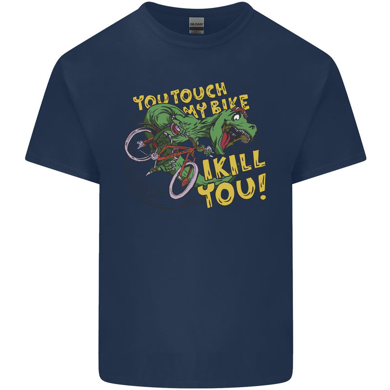 T-Rex Dinosaur Funny Cycling Cyclist Kids T-Shirt Childrens Navy Blue
