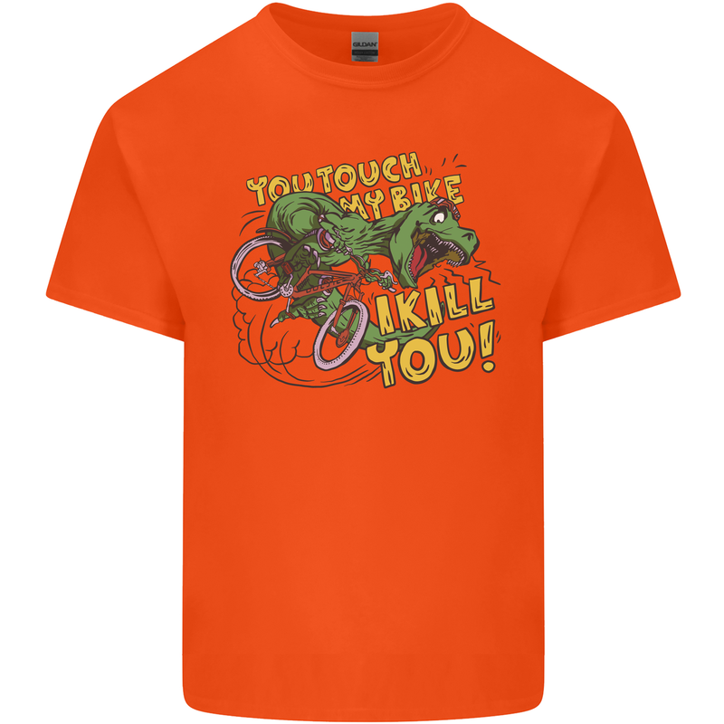 T-Rex Dinosaur Funny Cycling Cyclist Kids T-Shirt Childrens Orange