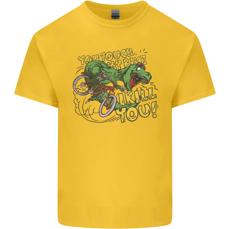 T-Rex Dinosaur Funny Cycling Cyclist Kids T-Shirt Childrens Yellow