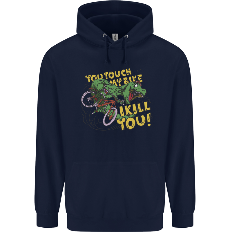 T-Rex Dinosaur Funny Cycling Cyclist Mens 80% Cotton Hoodie Navy Blue