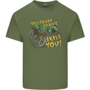 T-Rex Dinosaur Funny Cycling Cyclist Mens Cotton T-Shirt Tee Top Military Green