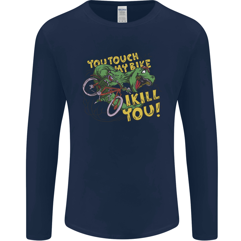T-Rex Dinosaur Funny Cycling Cyclist Mens Long Sleeve T-Shirt Navy Blue