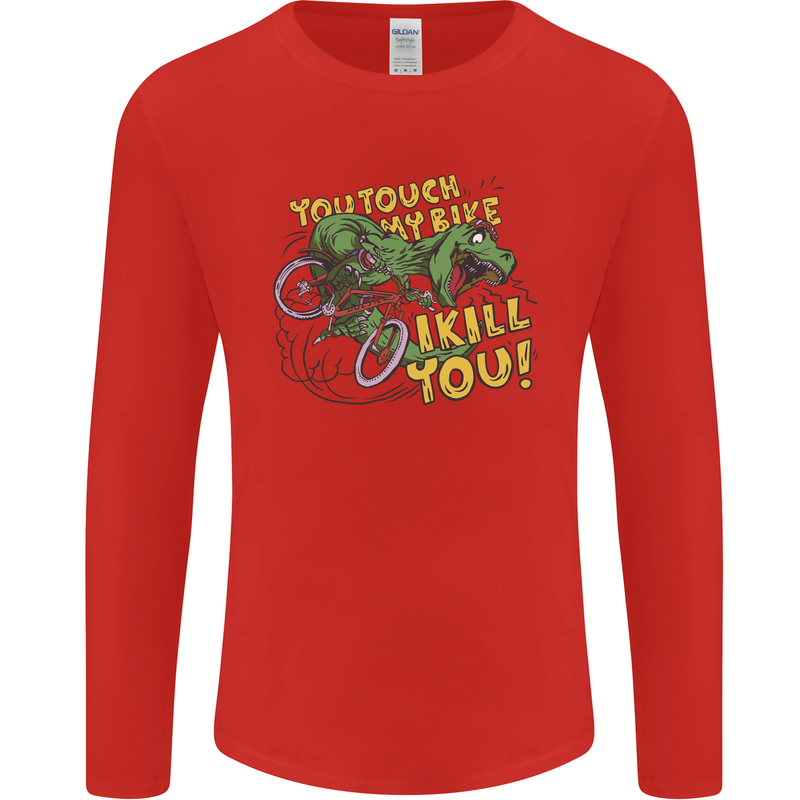 T-Rex Dinosaur Funny Cycling Cyclist Mens Long Sleeve T-Shirt Red