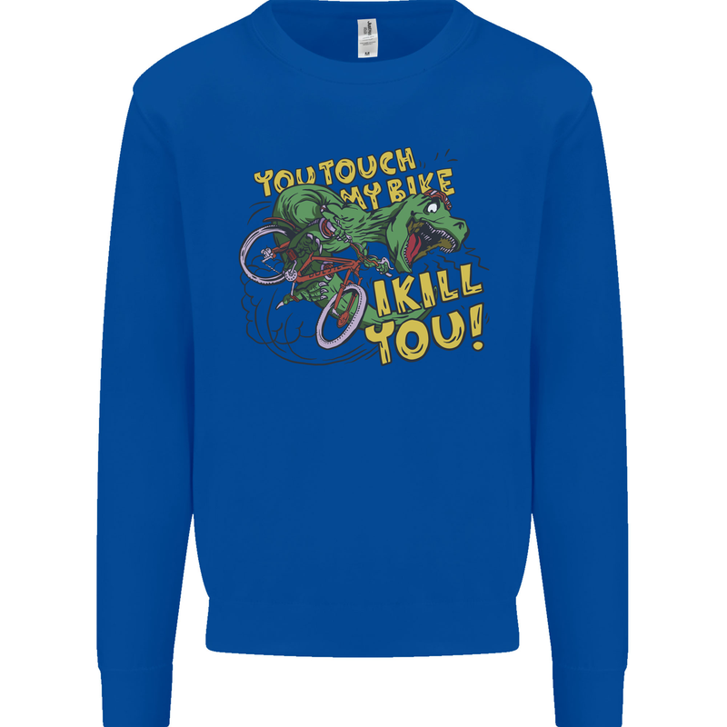 T-Rex Dinosaur Funny Cycling Cyclist Mens Sweatshirt Jumper Royal Blue