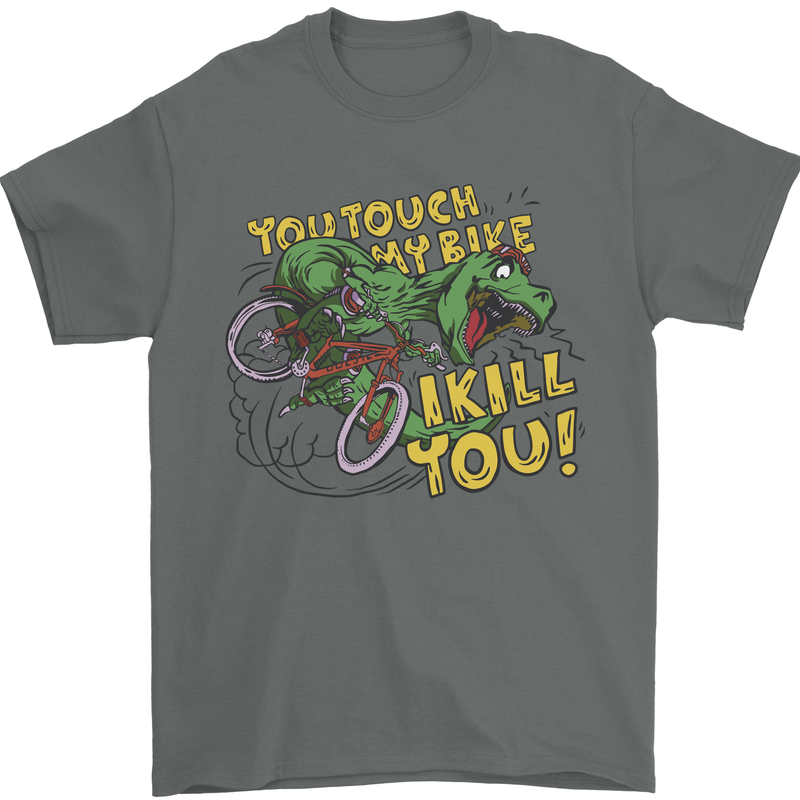 T-Rex Dinosaur Funny Cycling Cyclist Mens T-Shirt 100% Cotton Charcoal