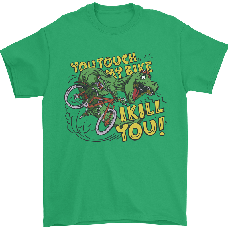 T-Rex Dinosaur Funny Cycling Cyclist Mens T-Shirt 100% Cotton Irish Green