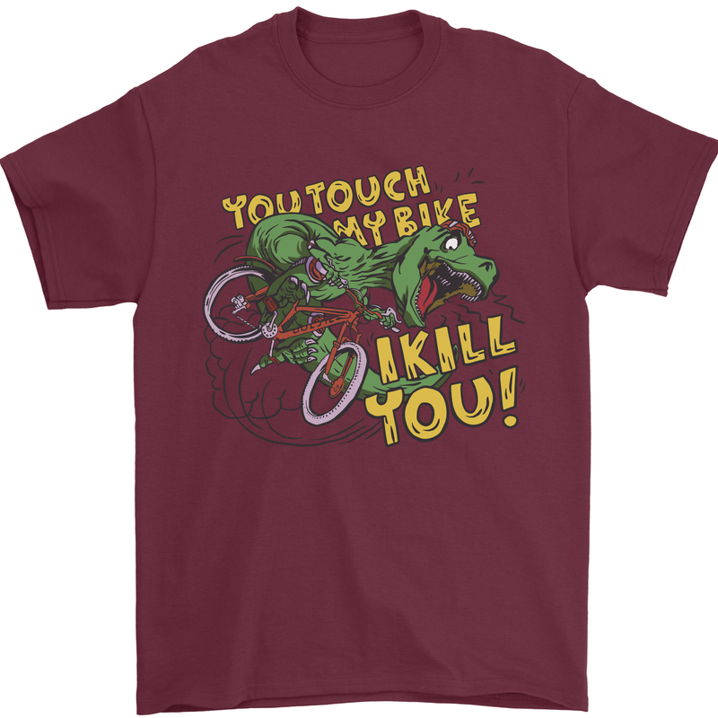 T-Rex Dinosaur Funny Cycling Cyclist Mens T-Shirt 100% Cotton Maroon