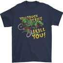 T-Rex Dinosaur Funny Cycling Cyclist Mens T-Shirt 100% Cotton Navy Blue