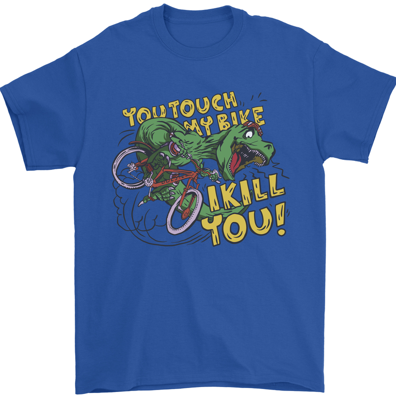 T-Rex Dinosaur Funny Cycling Cyclist Mens T-Shirt 100% Cotton Royal Blue