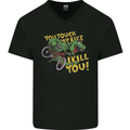 T-Rex Dinosaur Funny Cycling Cyclist Mens V-Neck Cotton T-Shirt Black