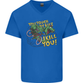 T-Rex Dinosaur Funny Cycling Cyclist Mens V-Neck Cotton T-Shirt Royal Blue