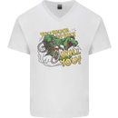 T-Rex Dinosaur Funny Cycling Cyclist Mens V-Neck Cotton T-Shirt White