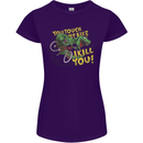 T-Rex Dinosaur Funny Cycling Cyclist Womens Petite Cut T-Shirt Purple