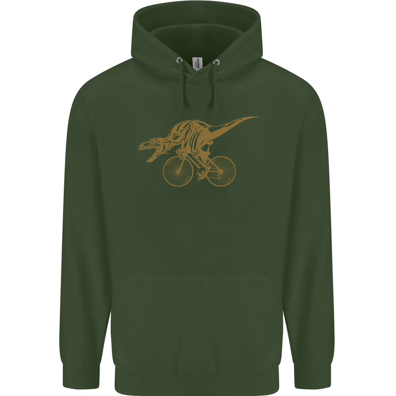 T-Rex Dinosaure Riding a Bicycle Cycling Childrens Kids Hoodie Forest Green