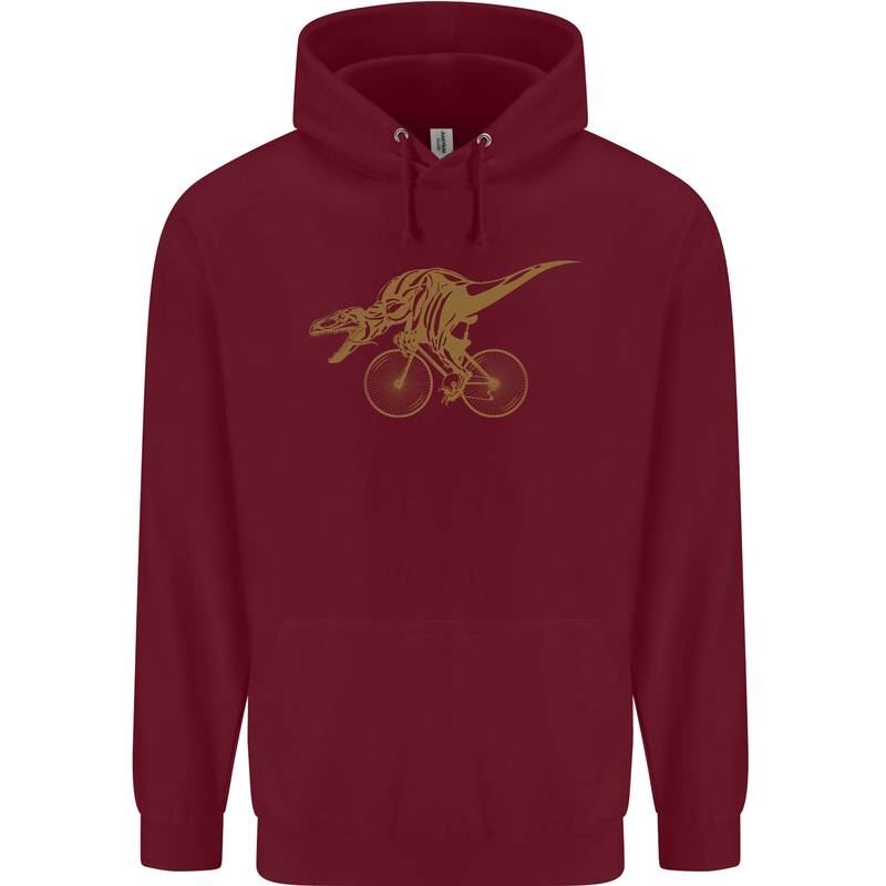 T-Rex Dinosaure Riding a Bicycle Cycling Childrens Kids Hoodie Maroon
