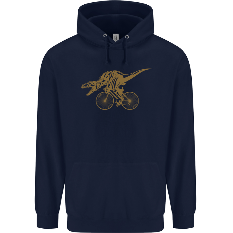 T-Rex Dinosaure Riding a Bicycle Cycling Childrens Kids Hoodie Navy Blue