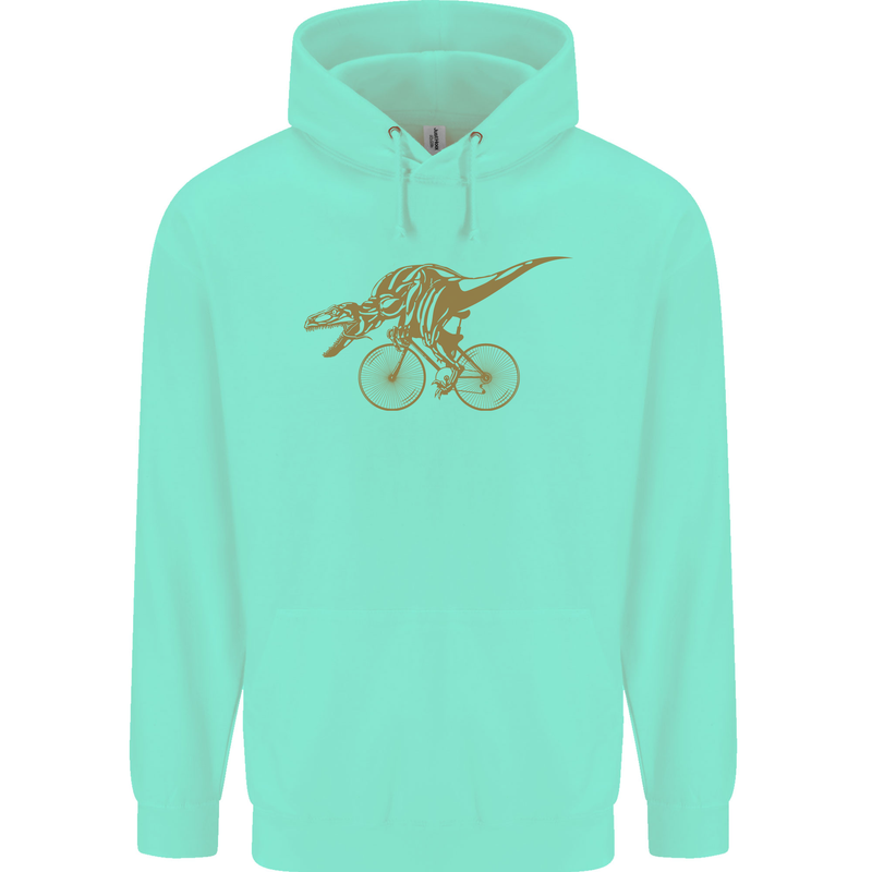T-Rex Dinosaure Riding a Bicycle Cycling Childrens Kids Hoodie Peppermint