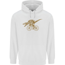 T-Rex Dinosaure Riding a Bicycle Cycling Childrens Kids Hoodie White