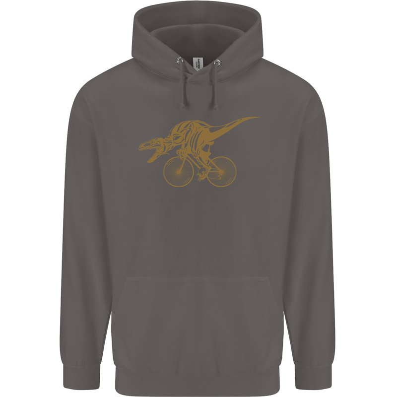 T-Rex Dinosaure Riding a Bicycle Cycling Mens 80% Cotton Hoodie Charcoal
