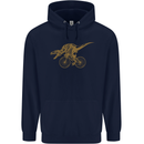 T-Rex Dinosaure Riding a Bicycle Cycling Mens 80% Cotton Hoodie Navy Blue