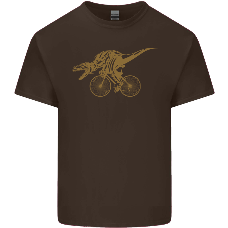 T-Rex Dinosaure Riding a Bicycle Cycling Mens Cotton T-Shirt Tee Top Dark Chocolate