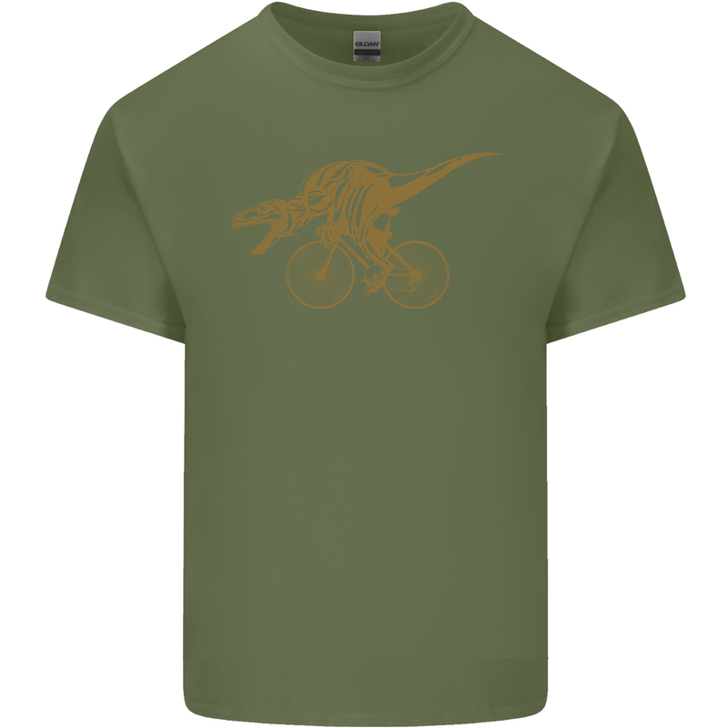 T-Rex Dinosaure Riding a Bicycle Cycling Mens Cotton T-Shirt Tee Top Military Green