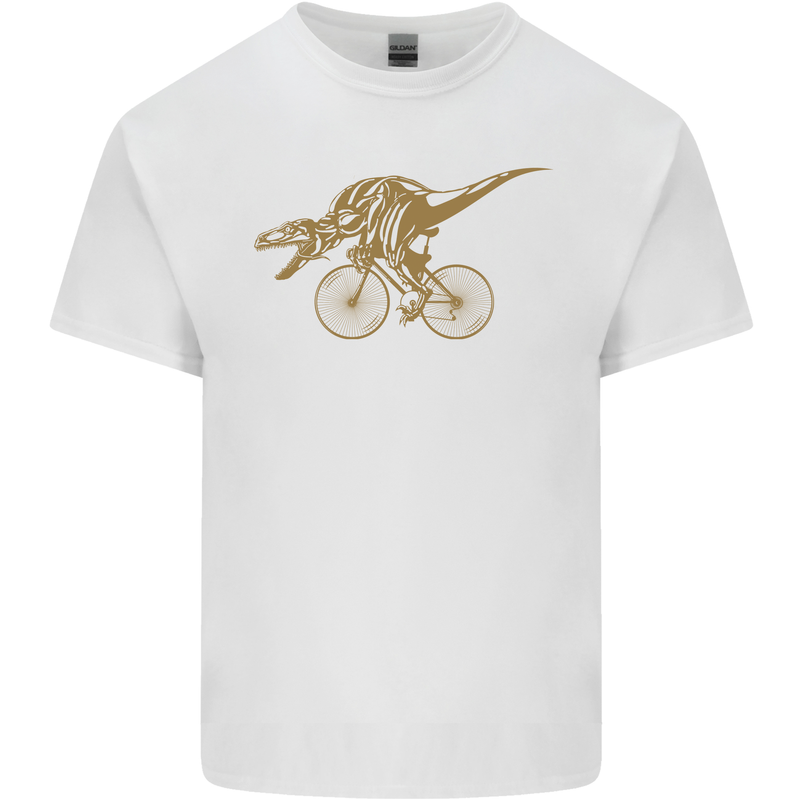 T-Rex Dinosaure Riding a Bicycle Cycling Mens Cotton T-Shirt Tee Top White