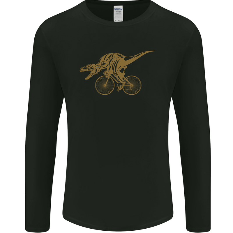 T-Rex Dinosaure Riding a Bicycle Cycling Mens Long Sleeve T-Shirt Black