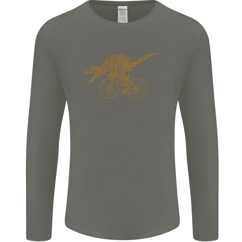 T-Rex Dinosaure Riding a Bicycle Cycling Mens Long Sleeve T-Shirt Charcoal