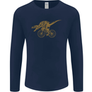 T-Rex Dinosaure Riding a Bicycle Cycling Mens Long Sleeve T-Shirt Navy Blue