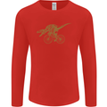 T-Rex Dinosaure Riding a Bicycle Cycling Mens Long Sleeve T-Shirt Red