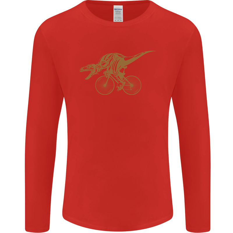 T-Rex Dinosaure Riding a Bicycle Cycling Mens Long Sleeve T-Shirt Red