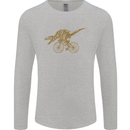 T-Rex Dinosaure Riding a Bicycle Cycling Mens Long Sleeve T-Shirt Sports Grey